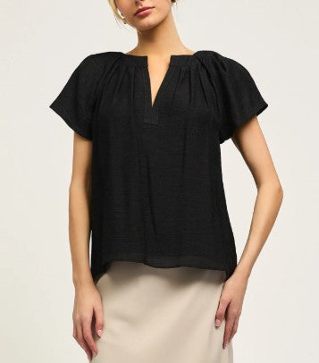 Current Air Black V-Neck Short Sleeve Blouse