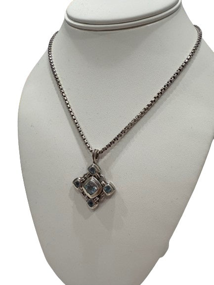 David Yurman Blue Topaz Renaissance Cross Pendant Necklace