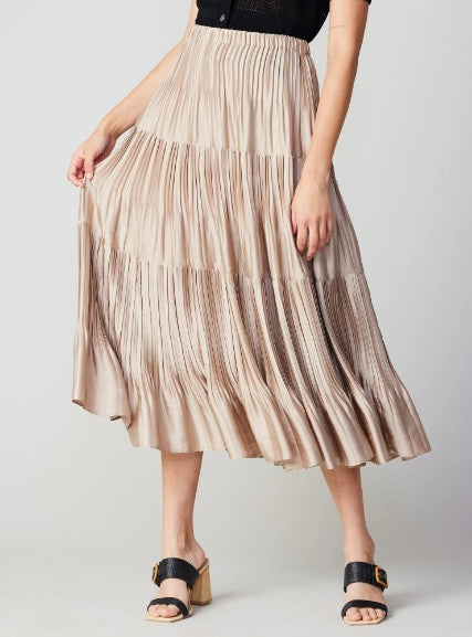 Current Air Ecru Pleated Midi Skirt