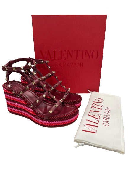 Valentino Size 39 Caged 95 Rockstud Rope Wedges (NEW)