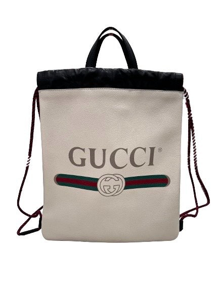 Gucci Logo Drawstring Convertible Backpack w/ Pouch