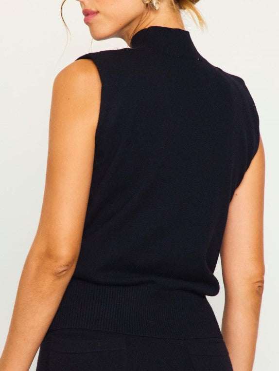 Skies are Blue Black Mock Neck Sleeveless Knit