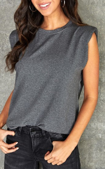 Venti6 Heather Charcoal Sleeveless Padded Shoulder Knit