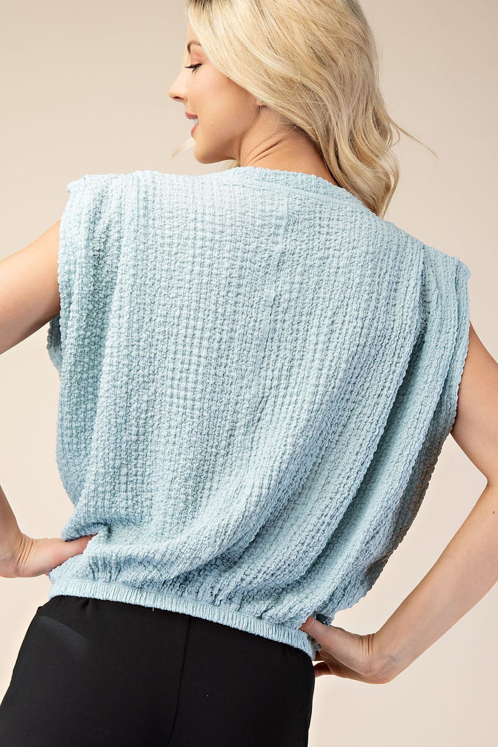 Glam Seafoam Textured Cap Sleeve Bubble Hem Blouse