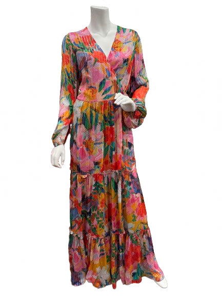 Qishma Colorful Long Sleeve Floral Wrap Dress