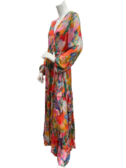 Qishma Colorful Long Sleeve Floral Wrap Dress