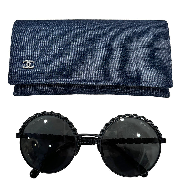 Chanel Black Round Chain Sunglasses