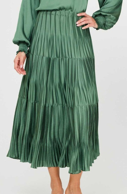 Current Air Sage Green Pleated Midi Skirt