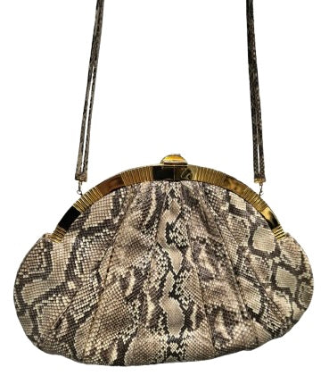 Judith Leiber Snakeskin Clutch w/ Cameo and Tigers Eye Closure