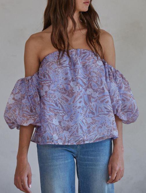 By Together Lavender Blue Floral Off Shoulder Blouse