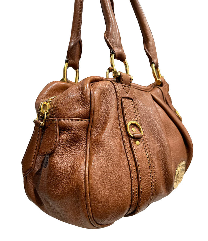 Burberry Ashbury Satchel Pebble Calkskin Brown Leather