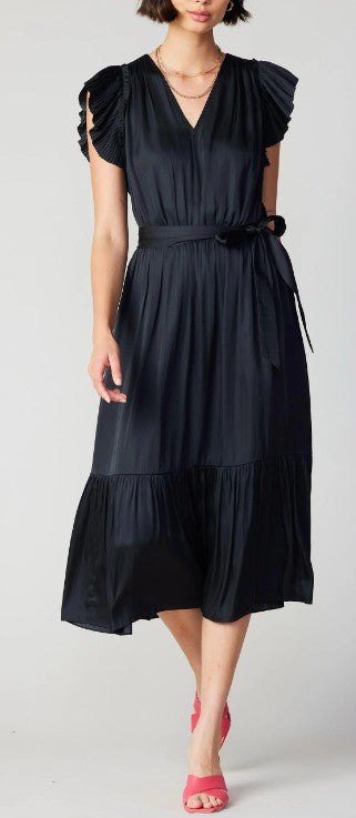 Current Air Black Flutter Sleeve Midi Dress