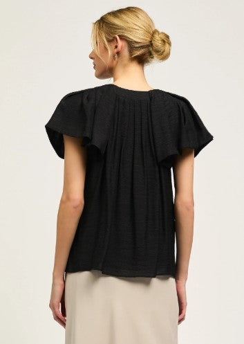 Current Air Black V-Neck Short Sleeve Blouse