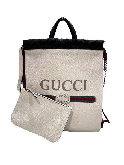 Gucci Logo Drawstring Convertible Backpack w/ Pouch