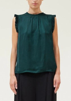 Grade & Gather Deep Emerald Satin Ruffle Blouse