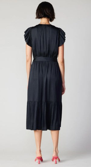 Current Air Black Flutter Sleeve Midi Dress