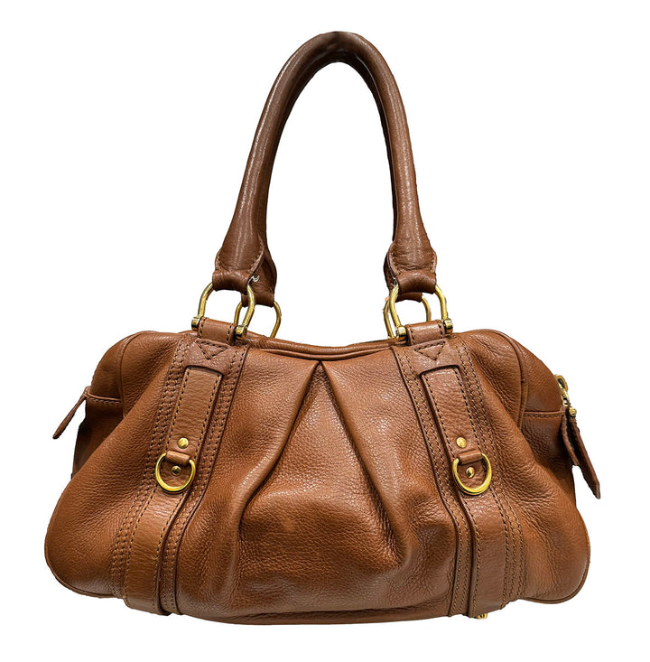 Burberry Ashbury Satchel Pebble Calkskin Brown Leather