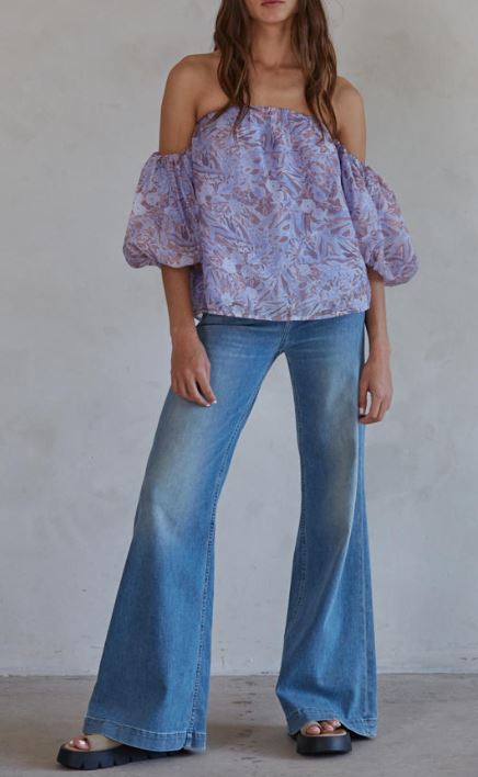 By Together Lavender Blue Floral Off Shoulder Blouse