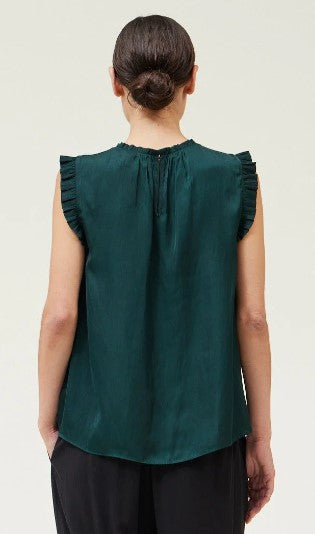 Grade & Gather Deep Emerald Satin Ruffle Blouse