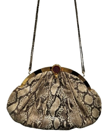 Judith Leiber Snakeskin Clutch w/ Cameo and Tigers Eye Closure