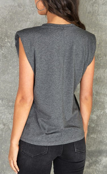 Venti6 Heather Charcoal Sleeveless Padded Shoulder Knit