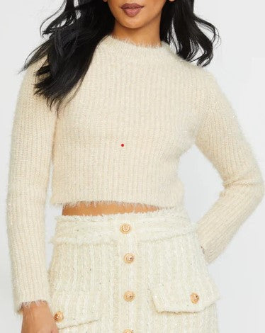 Stellah Beige Lurex Cropped Sweater