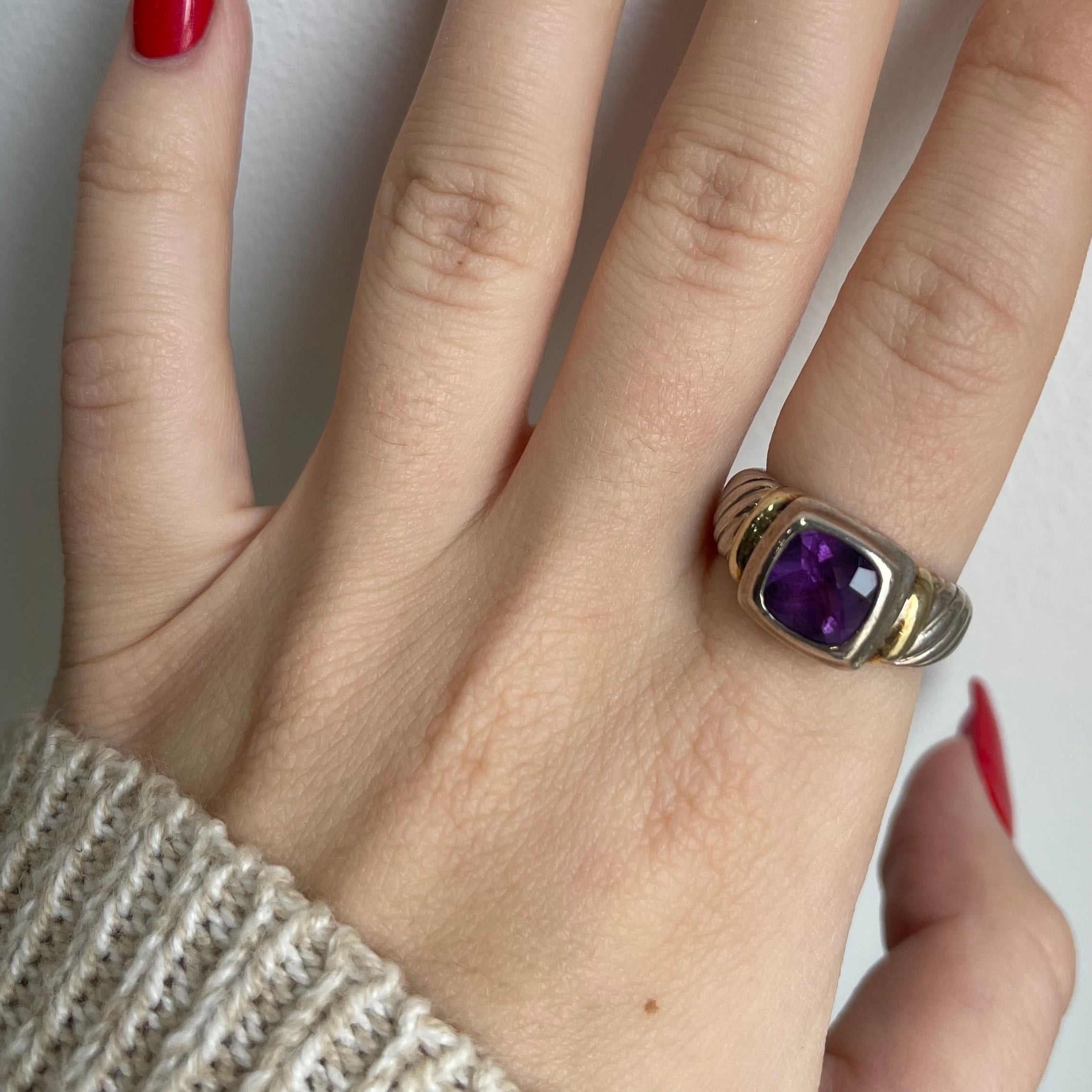 David Yurman Amethyst Square Cable buy Silver Ring